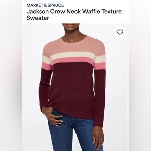 Market & Spruce Colorblock Crew Neck Sweater - Pink, Cream, and Burgundy